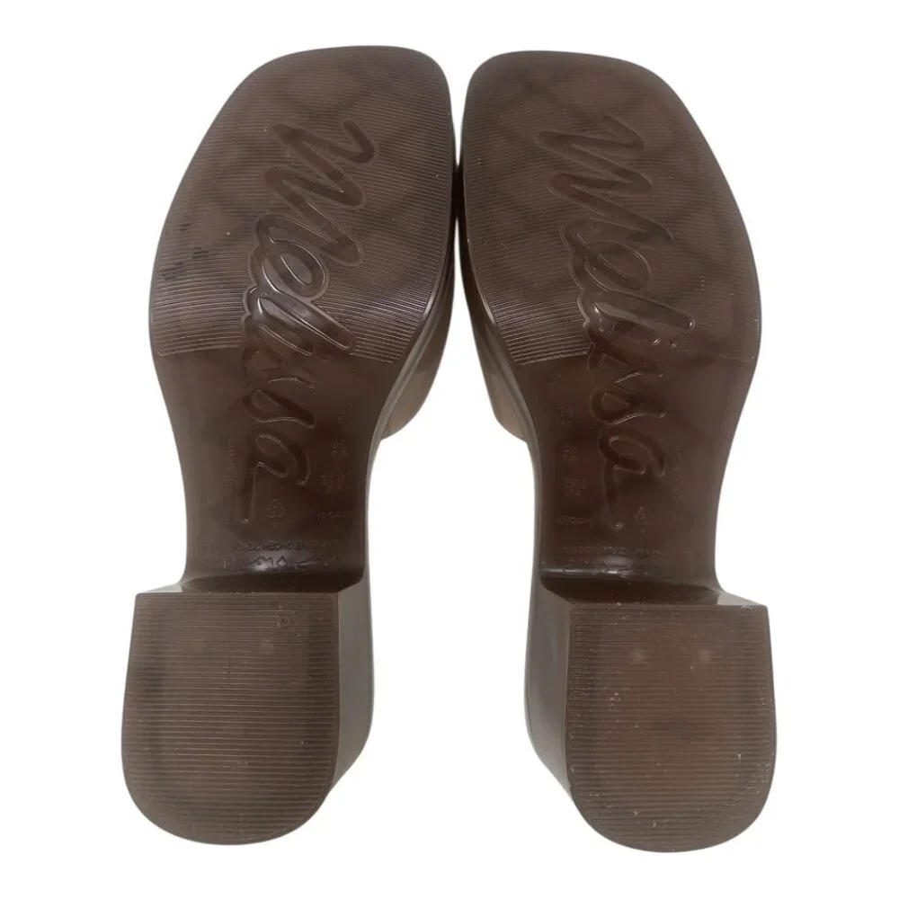 Rare Rouje x Melissa Jelly Glossy Brown Tortoise Mules Slides Sandals 9 Retro - Picture 7 of 9